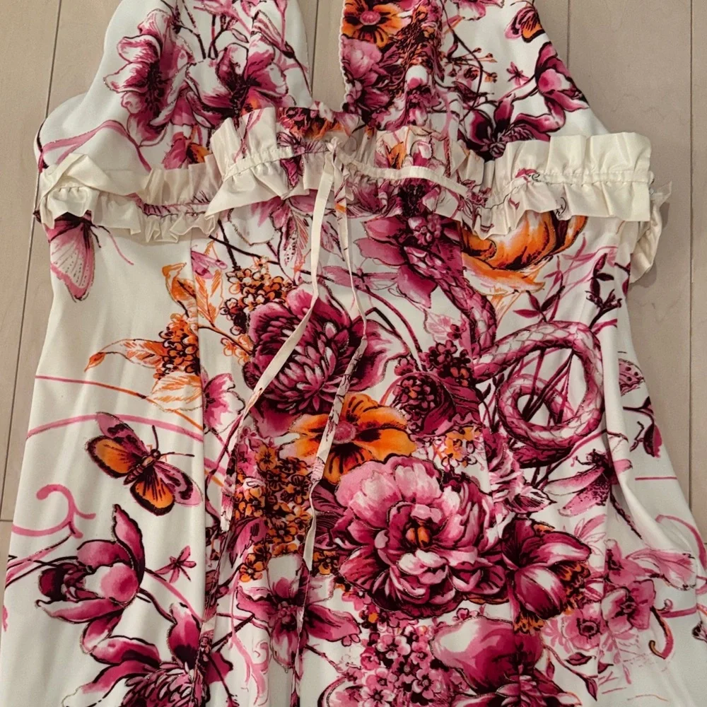 Roberto Cavalli Floral Halter Neck Dress - White and Pink Size XL - Picture 3 of 10